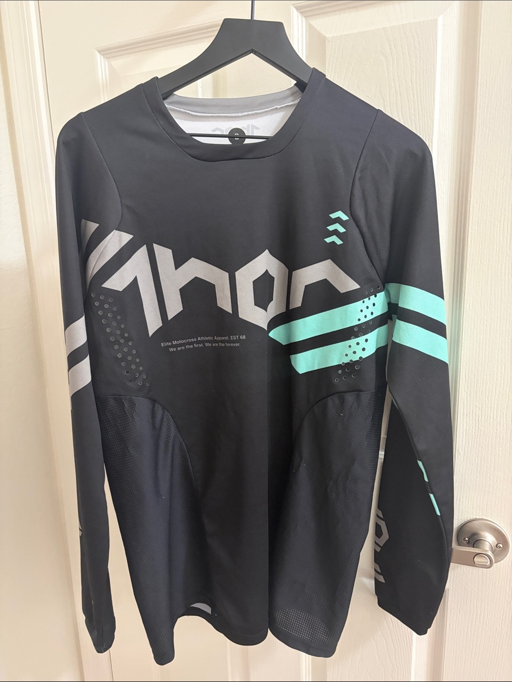 thor Black Long Sleeve Athletic Shirt with Mint Accents